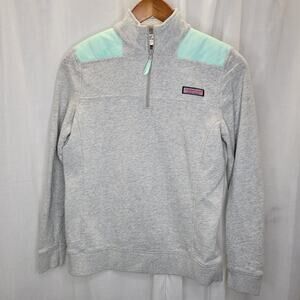 Vineyard Vines Gray Heather Shep Shirt with Mint Shoulders & Embroidered VV, XS